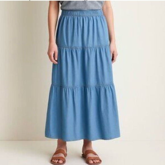 Sigrid Olsen Blue Tiered Maxi Skirt Elastic Waist Denim Western Country XS - Picture 1 of 5